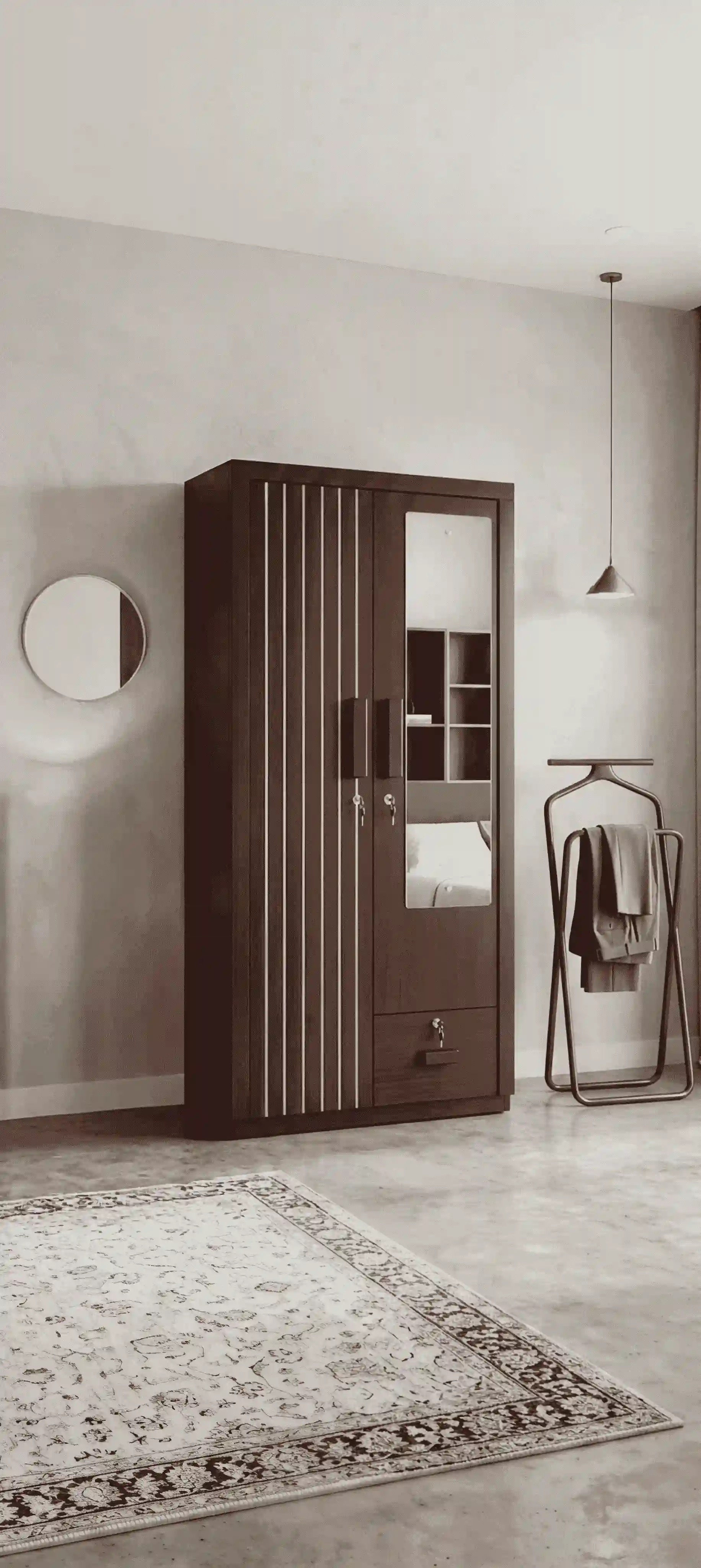 Fluted Quad-Door Contemporary Wardrobe with Dressing Mirror