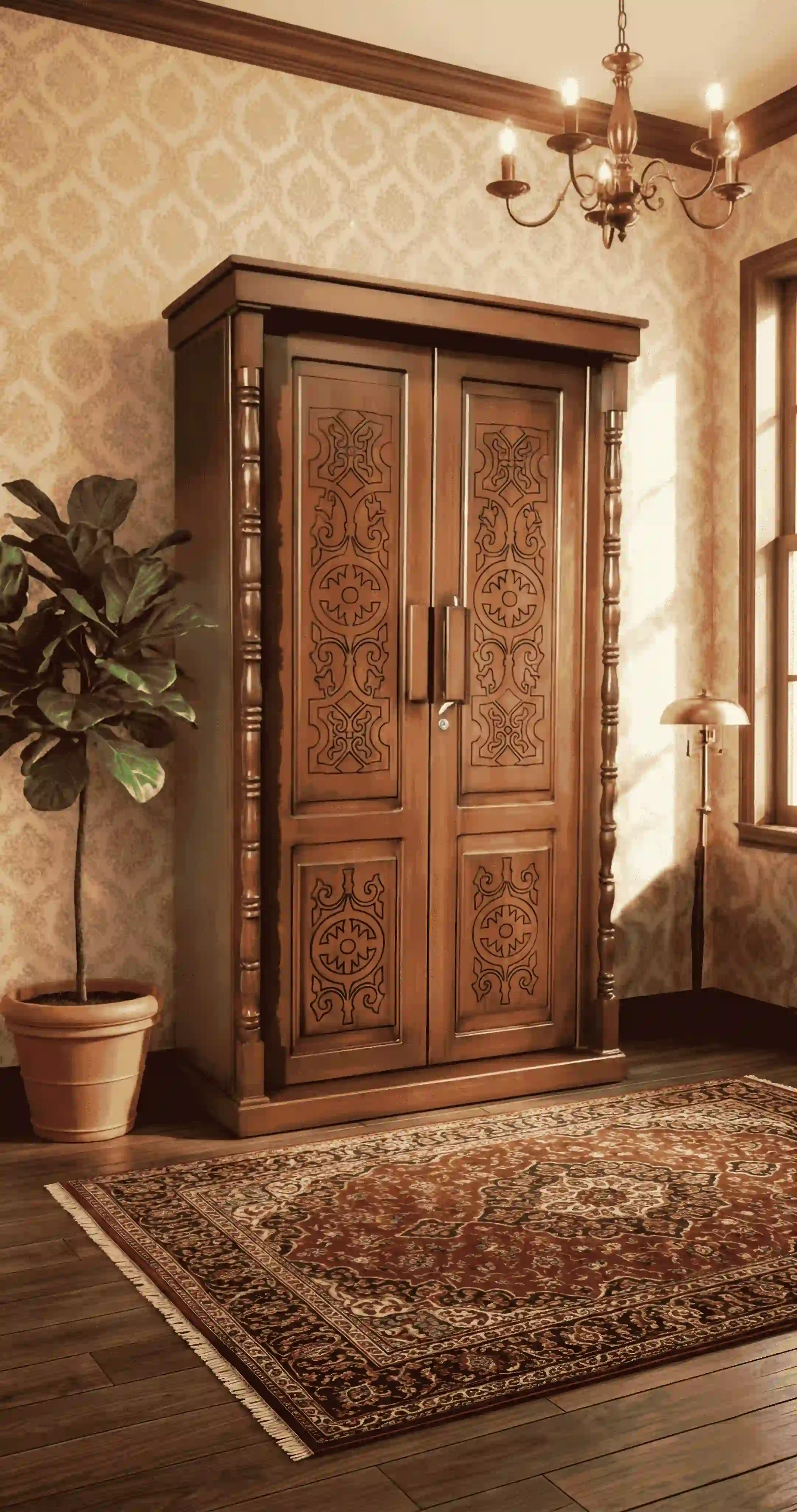 Heritage Carved Solid Teak Wardrobe & Armoire