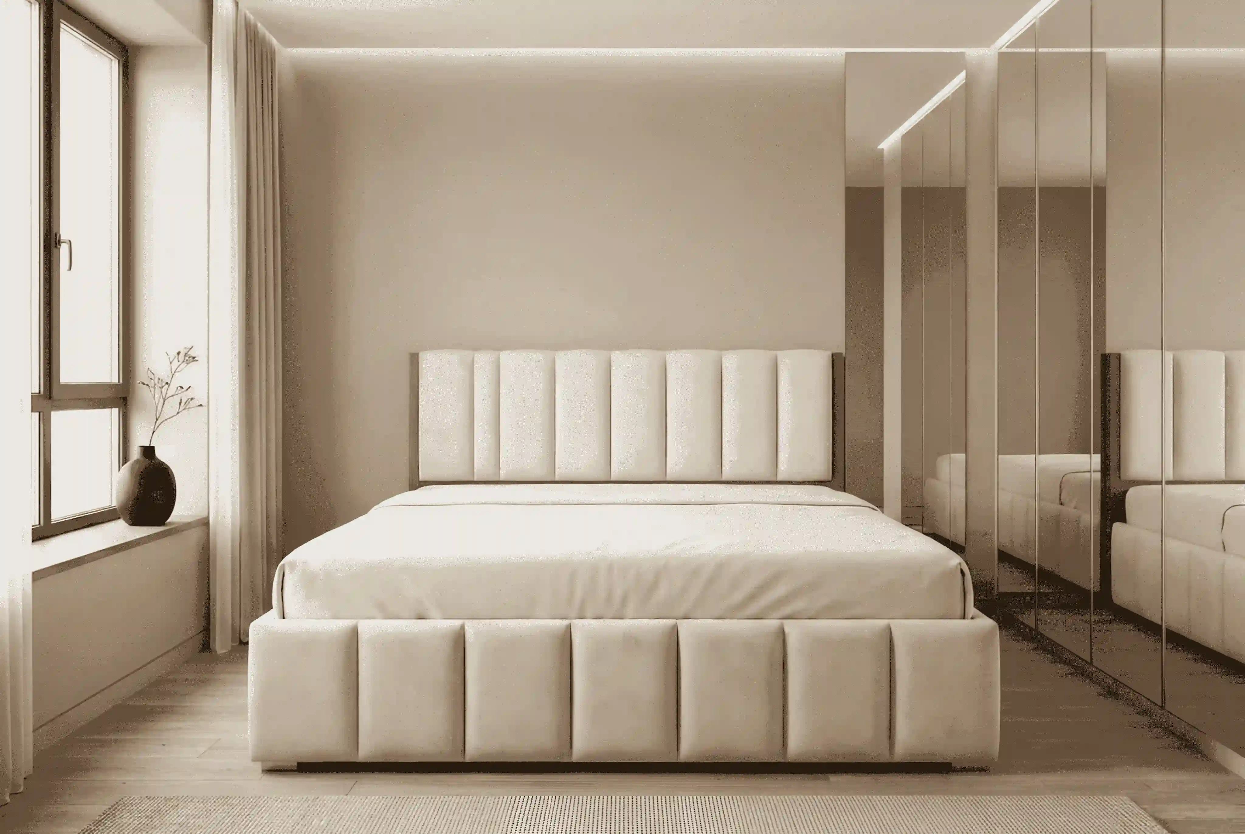 Modern Channel-Tufted Velvet King Platform Bed