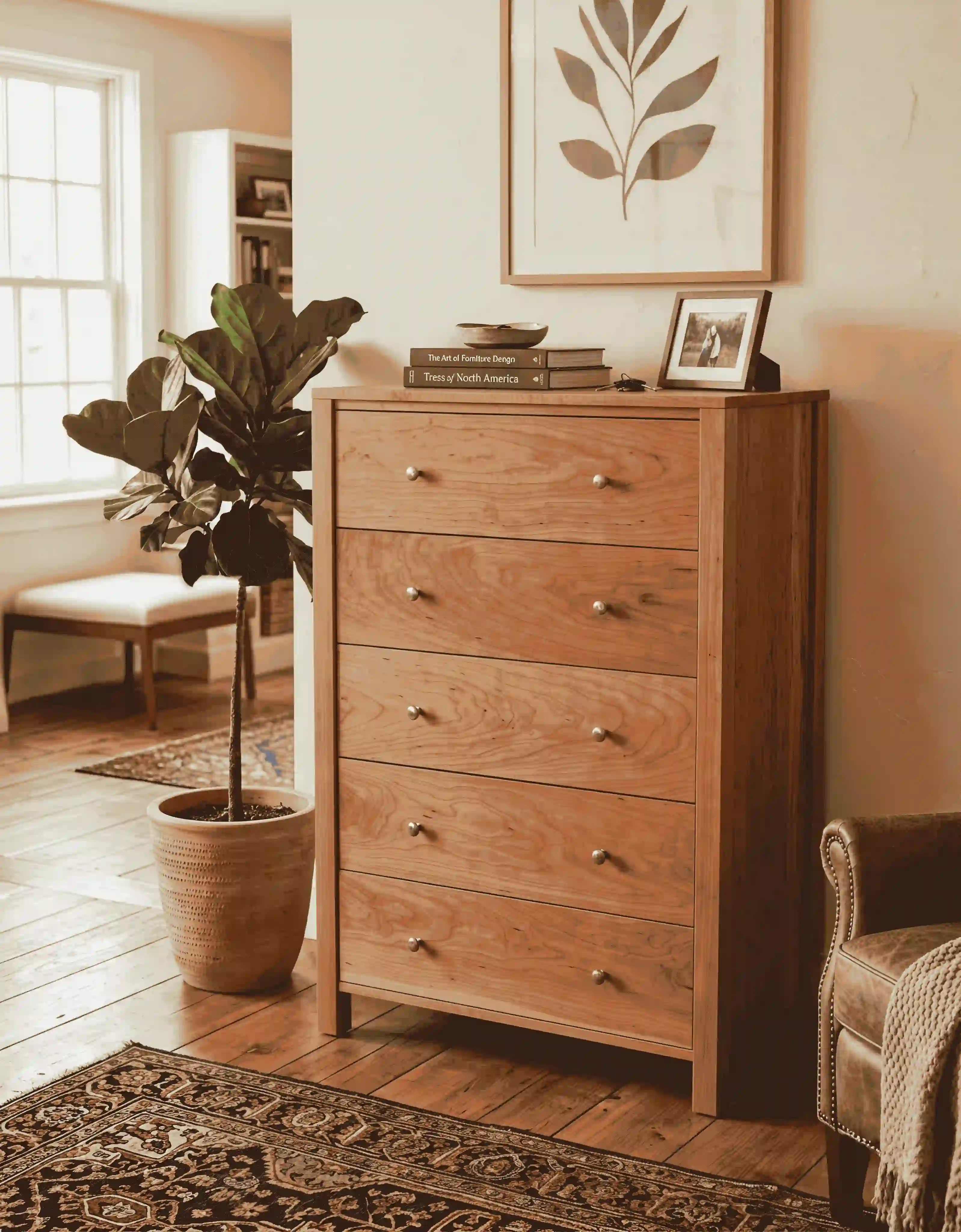 Heritage 5-Drawer Solid Natural Cherry Wood Chest