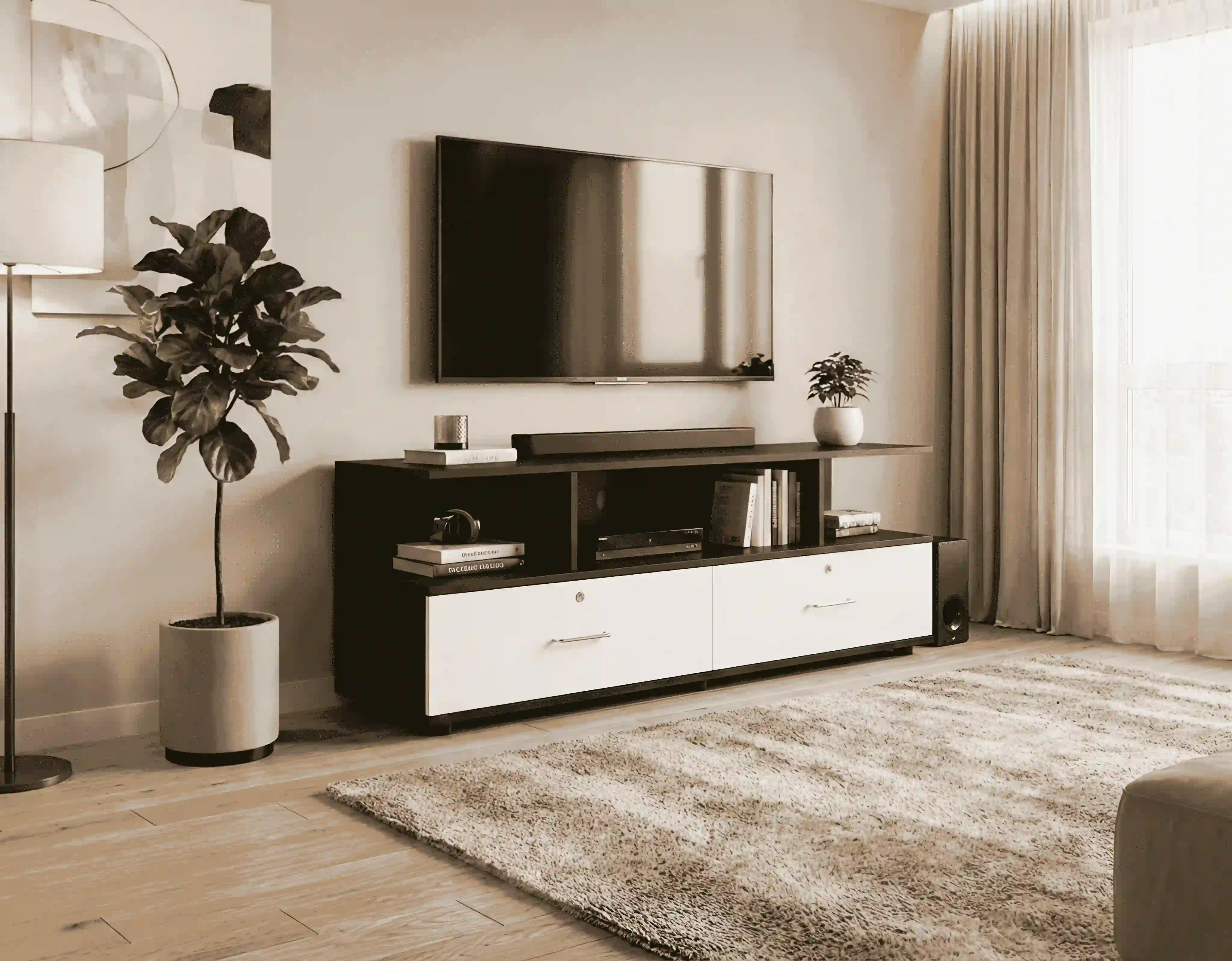 Minimalist Espresso & Gloss White Lowline TV Unit