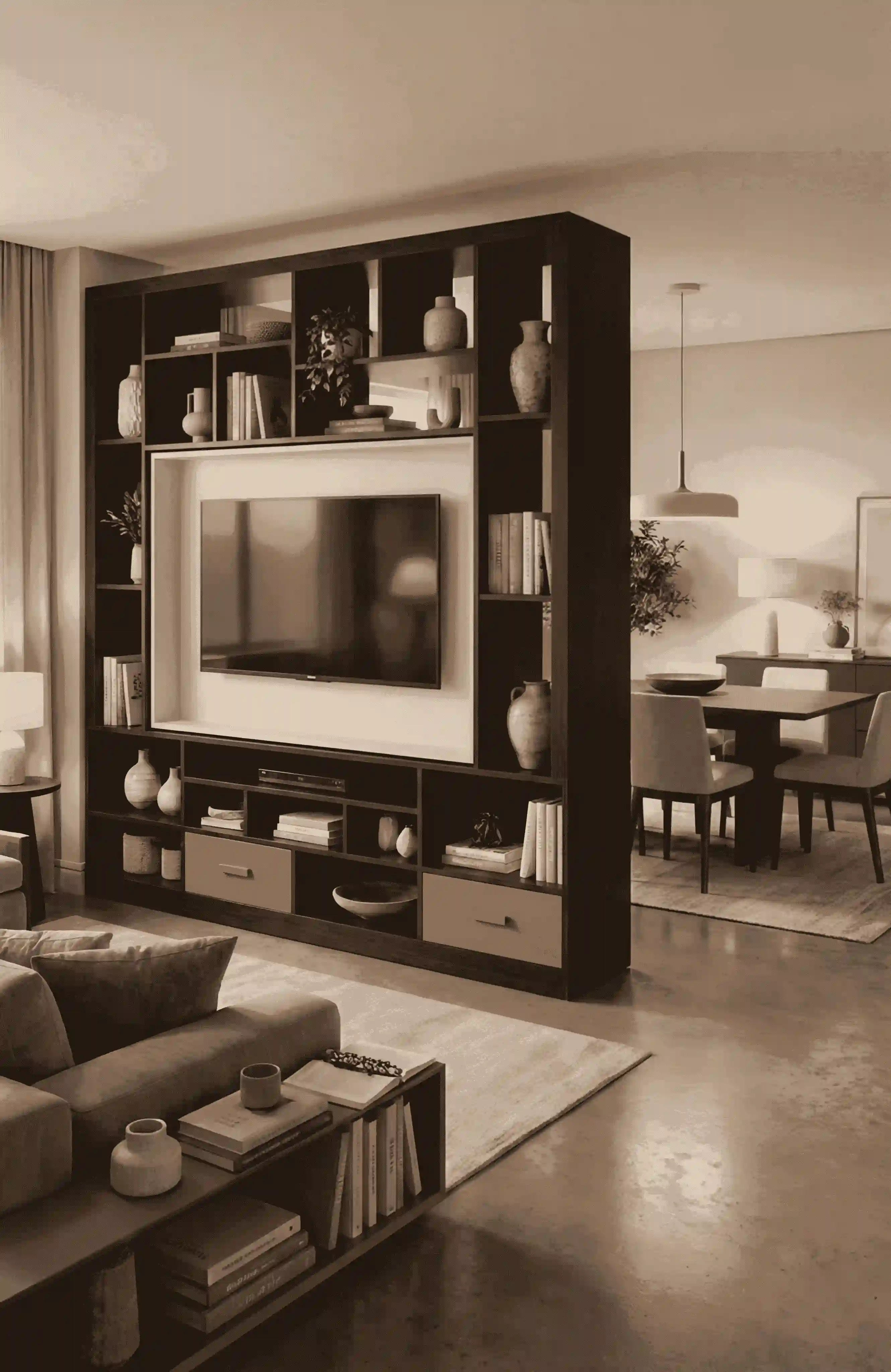 Double-Sided Room Divider Bookcase & TV Media Wall Unit