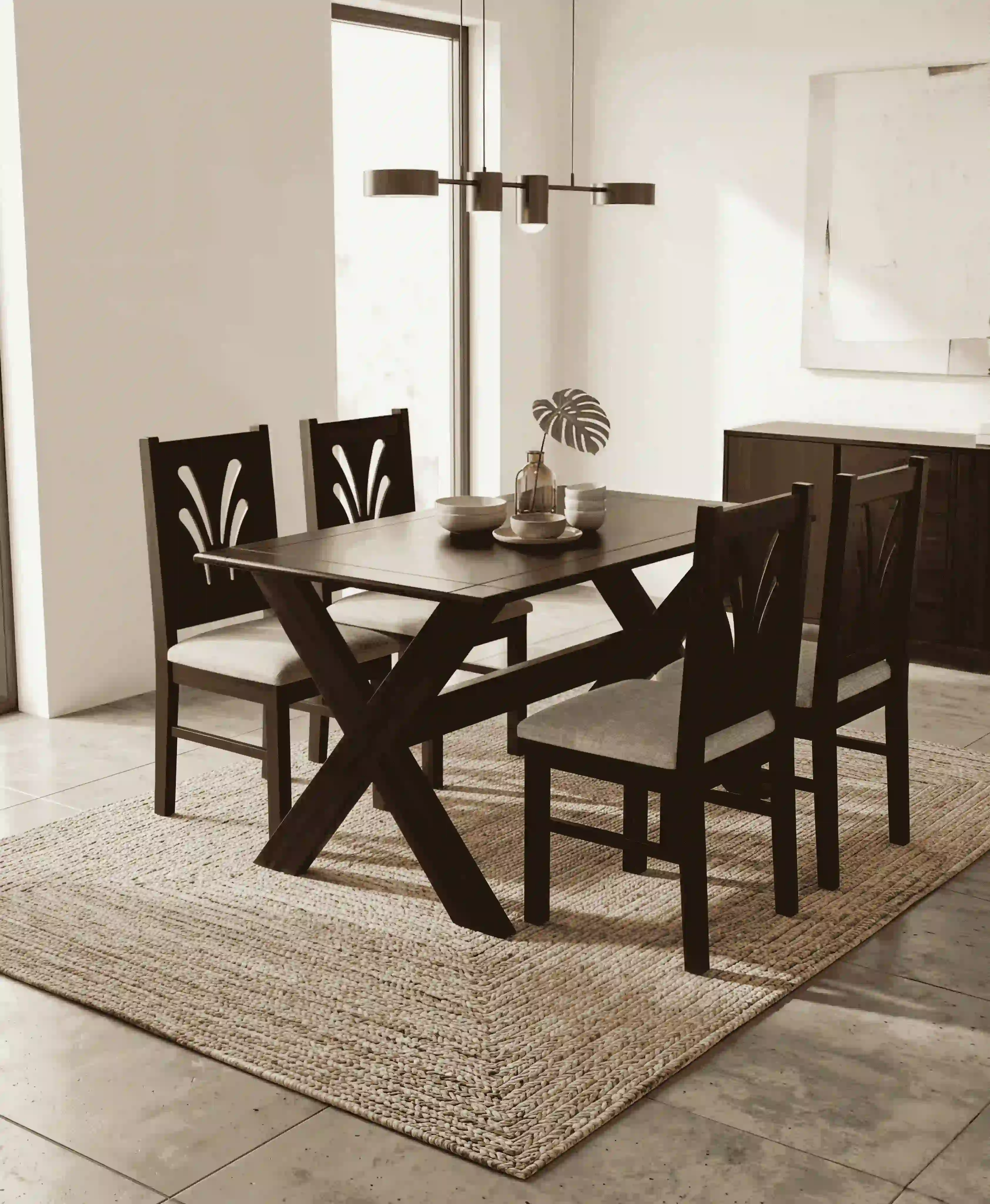 Farmhouse X-Trestle Solid Wood 6-Seater Dining Set