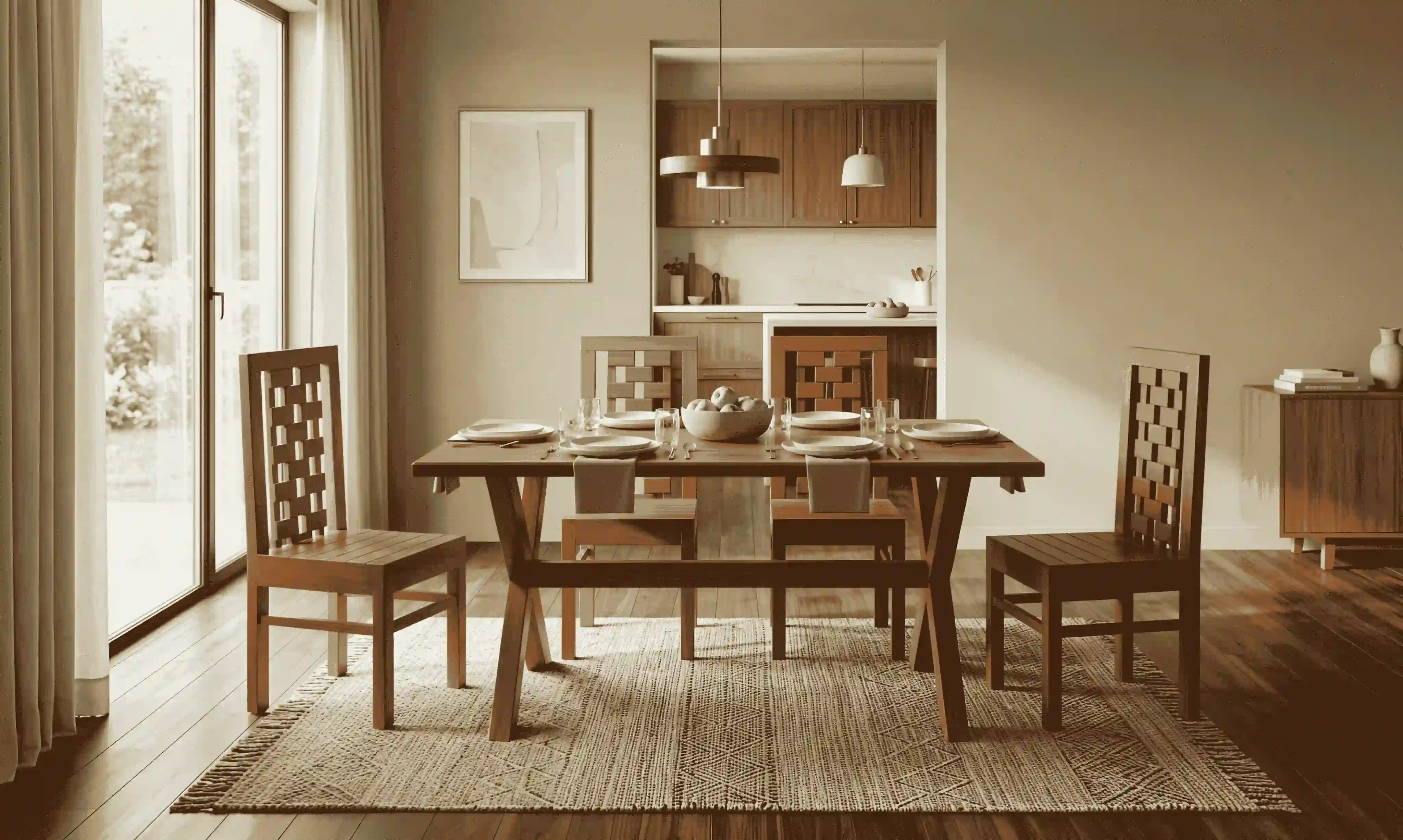 Artisan Lattice-Back 6-Seater Solid Teak Dining Set
